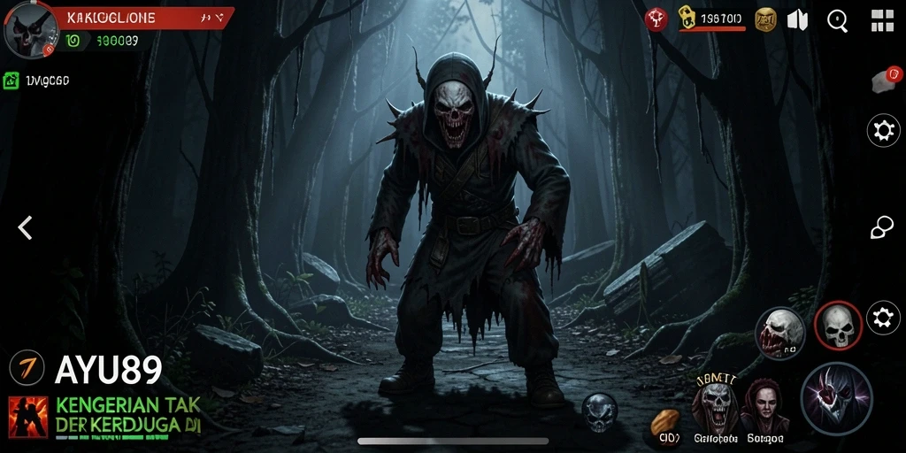 Tampilan gameplay AYU89 yang menyeramkan dan penuh misteri.