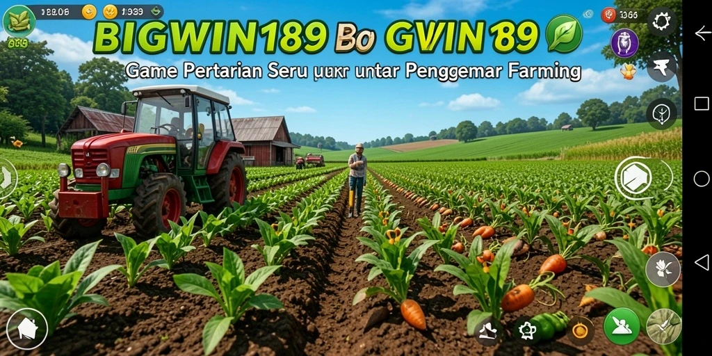 Screenshot gameplay menunjukkan petani merawat tanaman di kebun.