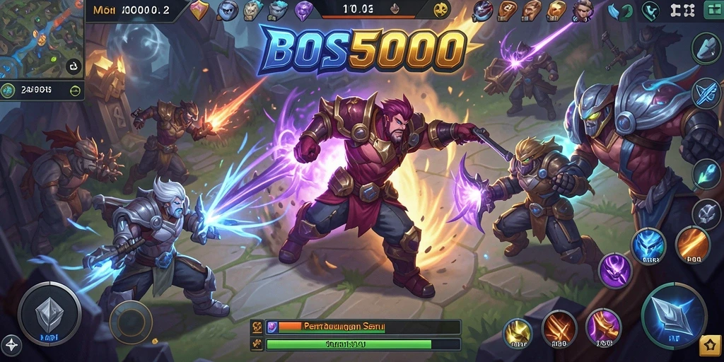 Tangkapan layar gameplay BOS5000 dengan pertarungan tim yang intens.