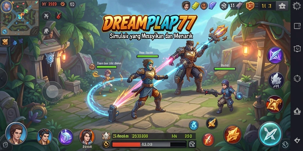 Screenshot gameplay <strong>DREAMPLAY77</strong> yang menunjukkan interaksi karakter di dunia simulasi.