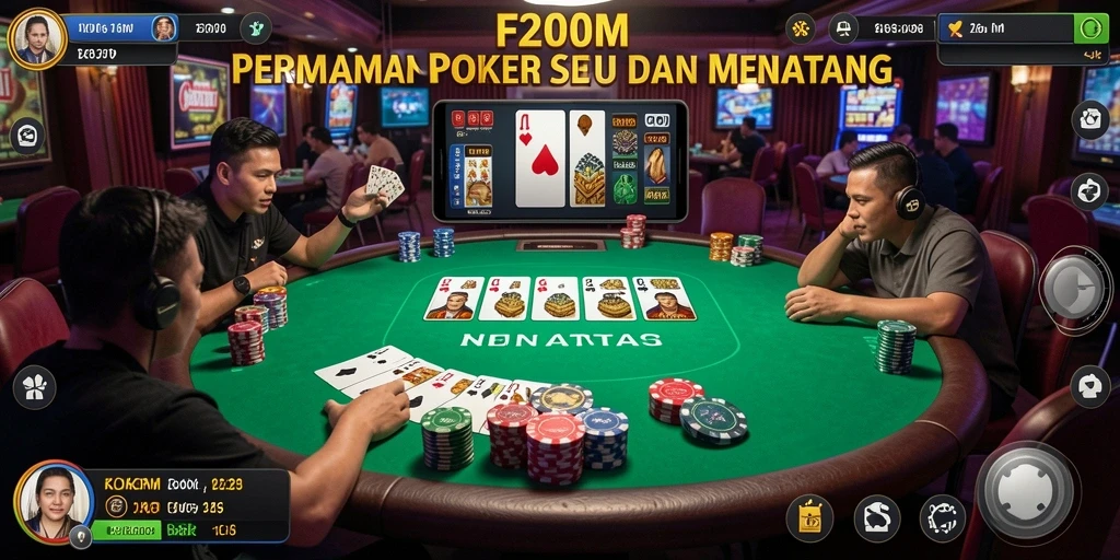 Tampilan gameplay F200M yang menegangkan dan seru saat bermain poker.
