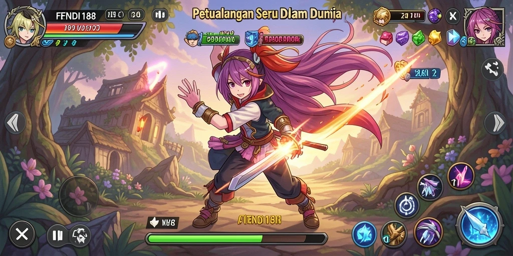 Screenshot utama FENDI188 menunjukkan aksi pertarungan karakter anime.