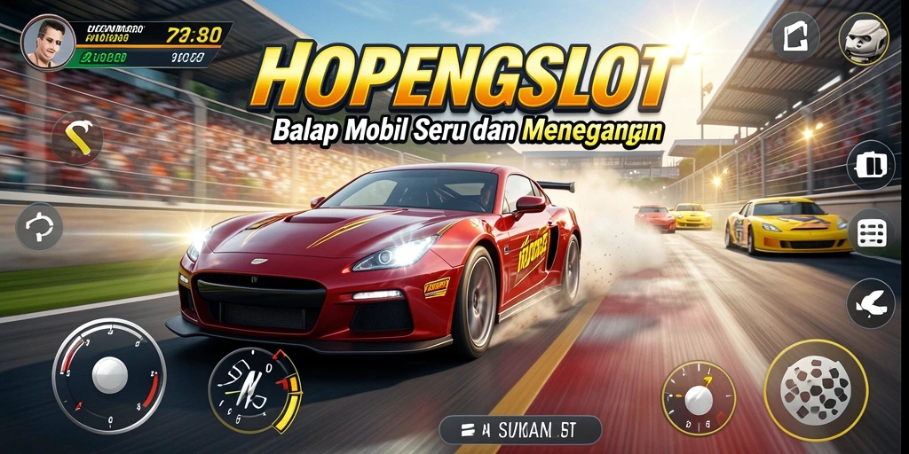 Tampilan screenshot HOPENGSLOT dengan aksi balap mobil yang intens.