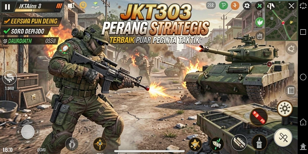 Gameplay JKT303 menampilkan strategi pertempuran yang dinamis dan menegangkan.