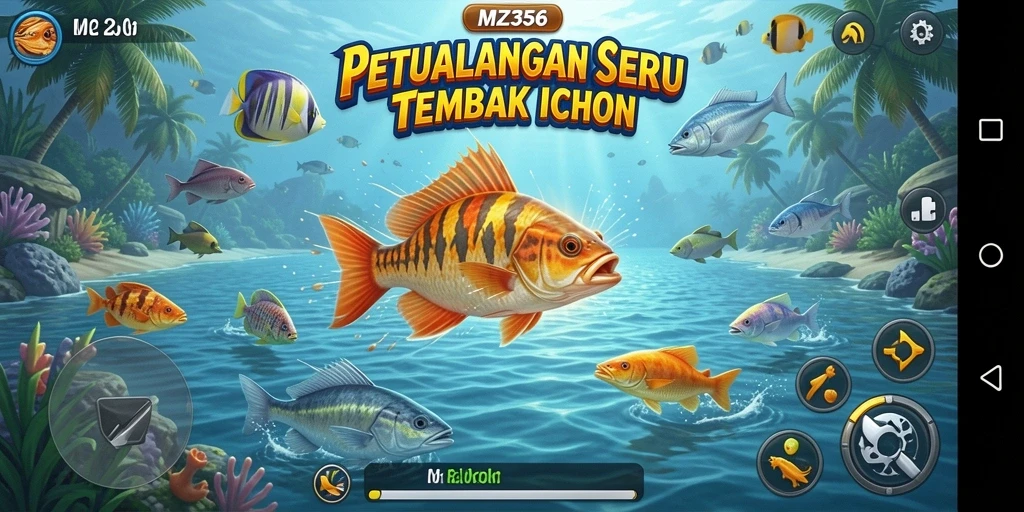 Screenshot gameplay menampilkan aksi seru tembak ikan di MZ356.