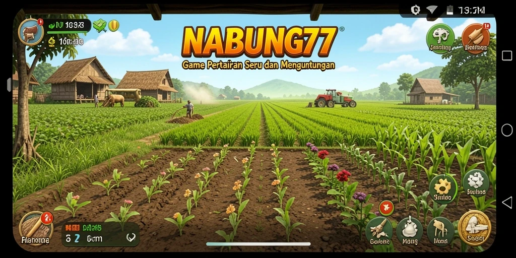 Screenshot gameplay NABUNG77 yang menunjukkan aktivitas bertani.