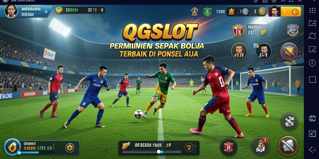 Screenshot utama QQSLOT menunjukkan gameplay sepak bola yang seru dan interaktif.