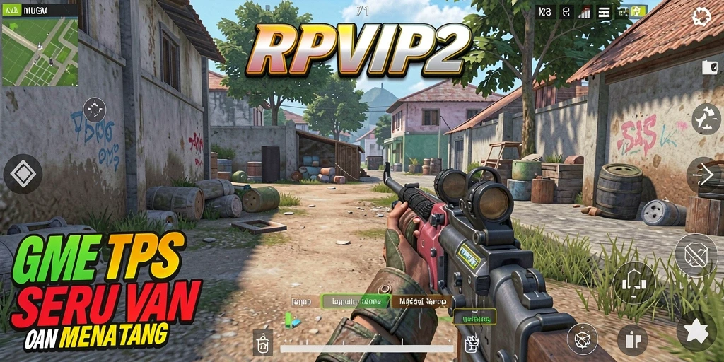 Screenshot utama RPVIP2 menampilkan aksi tembak-menembak yang seru dan intens.