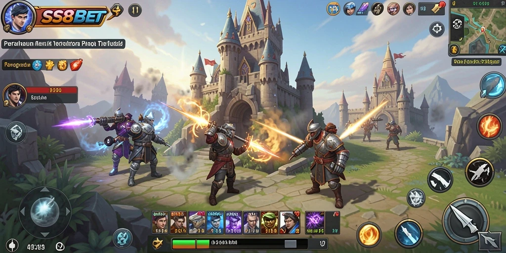 Tampilan gameplay SS88BET menampilkan menara dan musuh dalam pertempuran strategis.