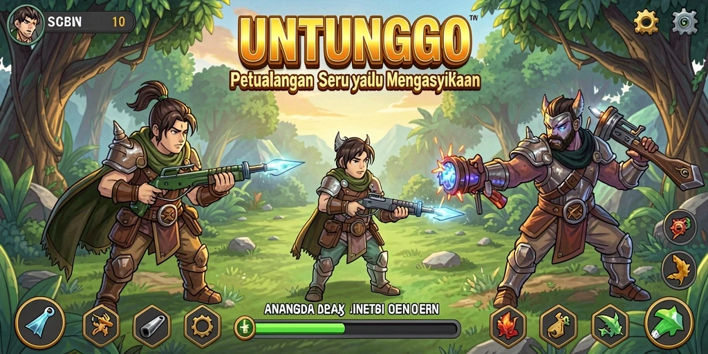 Screenshot utama UNTUNGGO menampilkan aksi seru dalam gameplay petualangan.